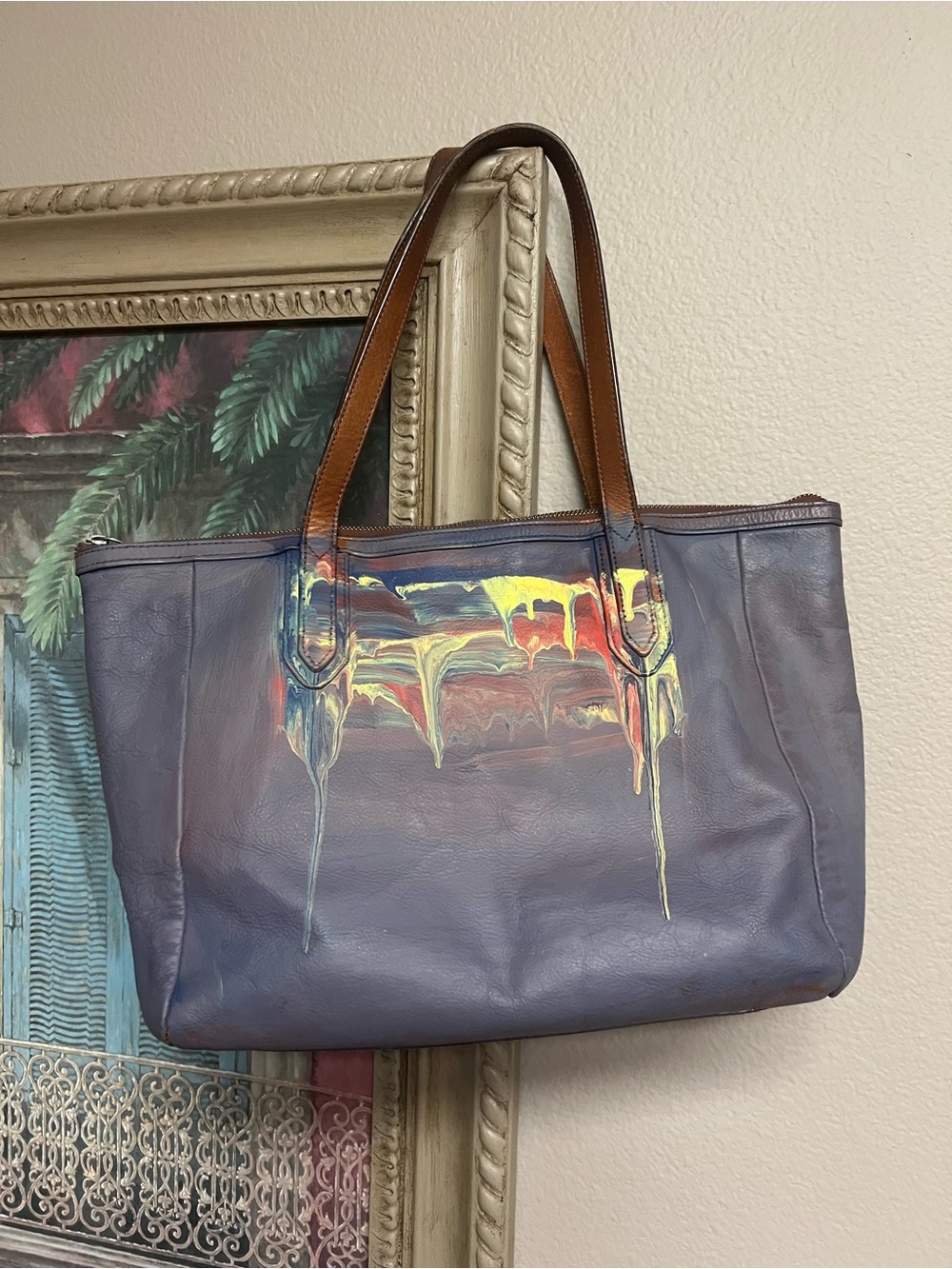 Fossil “Sydney” Paint-Accented Leather Tote Bag